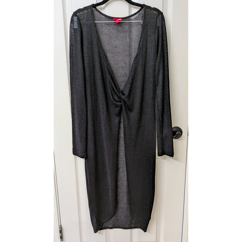 Bongo Black Twist Front Sheer Long Sleeve Cover Up Cardigan Lagenlook | SZ Large